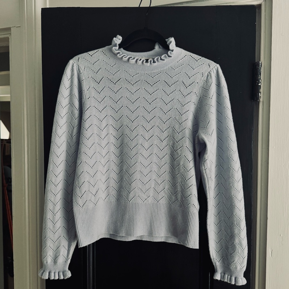 J. Crew Light light blue Ruffled Turtleneck cashmere Sweater